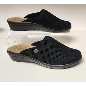 Fly Flot Women's Blue Mesh Mules Clogs Low Wedge Anatomic Anti Shock Sandals 7.5
